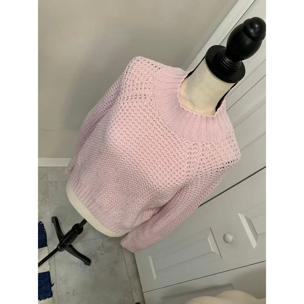 Divided Pink Mock Turtleneck Crop Sweater - M - Picture 6 of 7